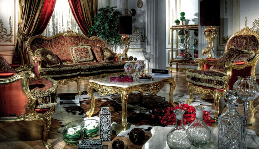 Klasik kızıl altın mobilya